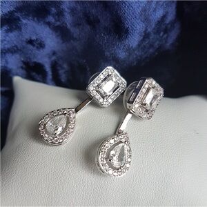 Swarovski Elements White Gold Plated Convertible Halo Studs Drop Earrings NEW